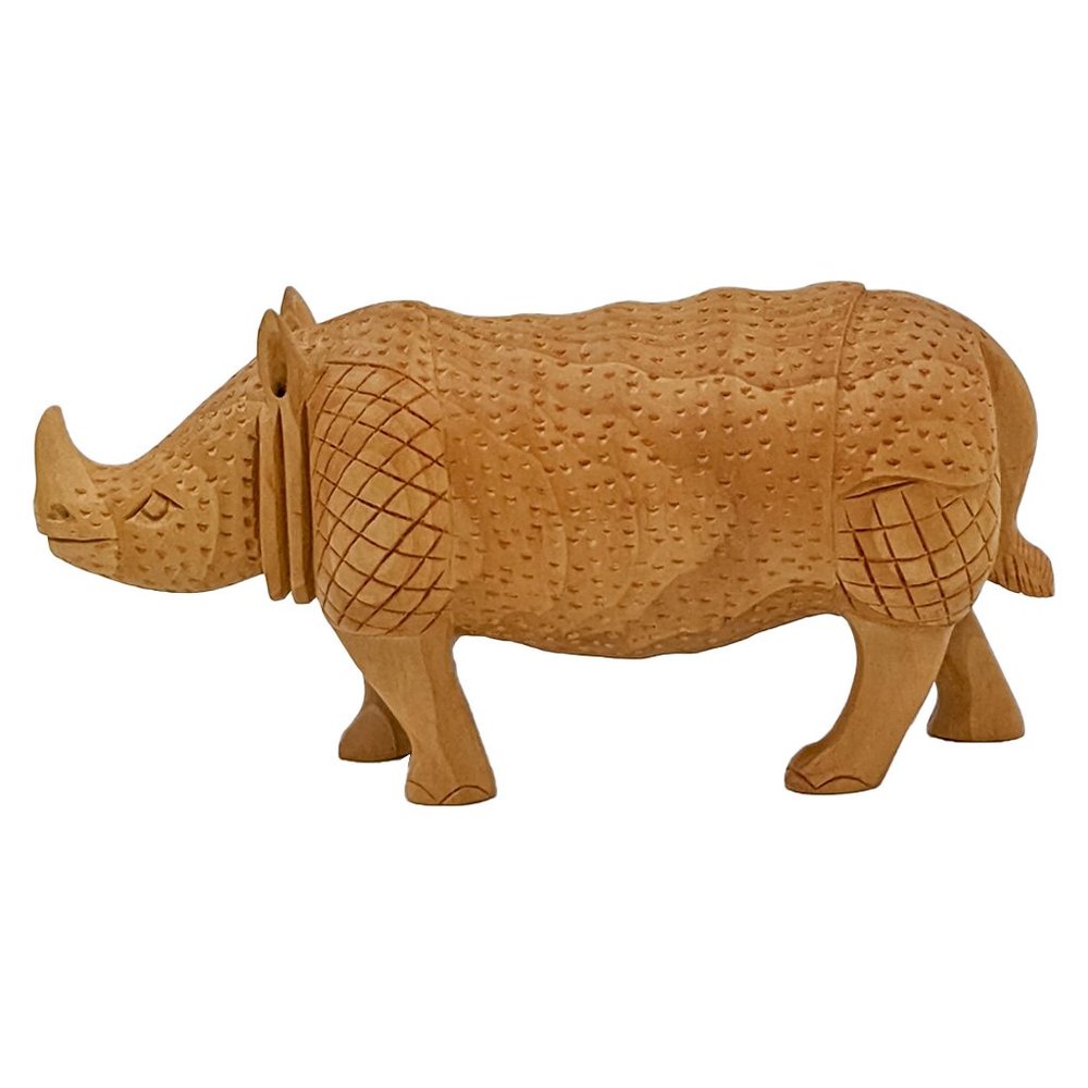 Handmade Wooden Rhinoceros With Stone Artwork (3inch)